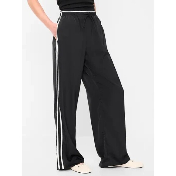 Old Navy Pants - Old Navy Satin Track Pants Womens M Tall Black White Stripes Lightweight NEW